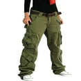 thumbnail image 1 of Women‘s Solid Color Cargo Pants  Casual Mid Waist Wide Leg Combat Pants with Pockets, 1 of 2