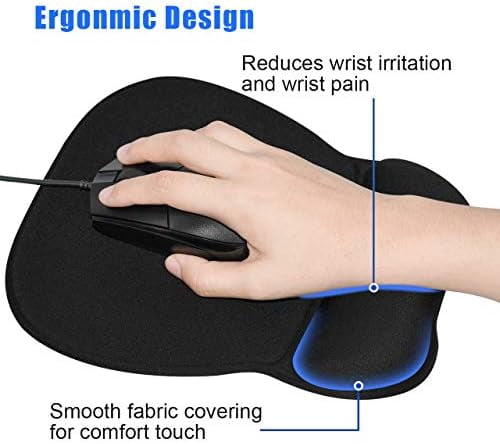 Tekola Ergonomic Mouse Pad with Gel Wrist Support, Comfortable Mousepad with Smooth Wrist Rest Surface and Non-Slip PU Base for Pain Relief Computer Laptop Office Home Black, 9.2 x 8.1 in
