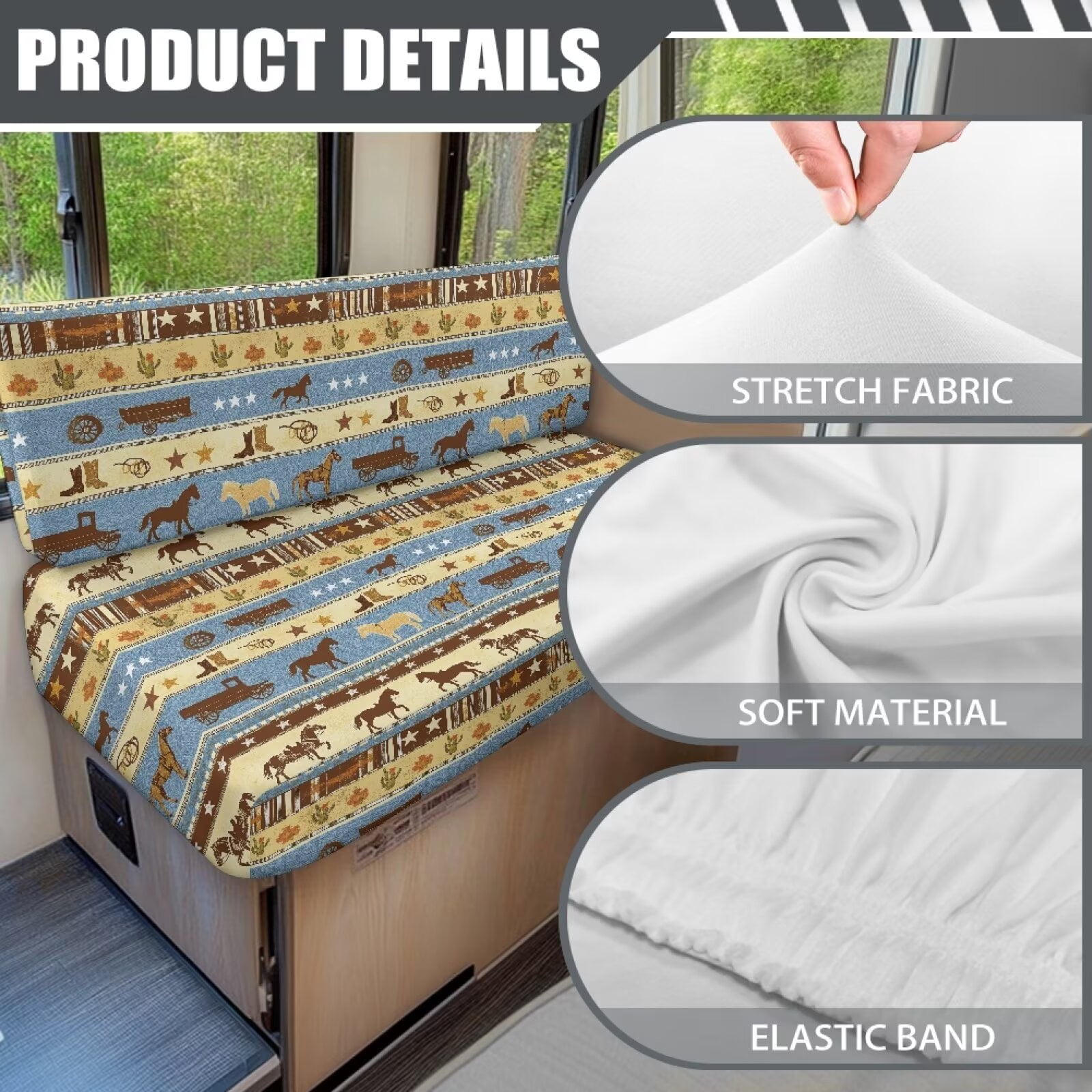 XYZCANDO Aztec Horse RV Dinette Cushion Covers Comfortable Couch Cushion Covers Universal Camper Accessories Washable Furniture Covers for Sofa and Loveseat Brown