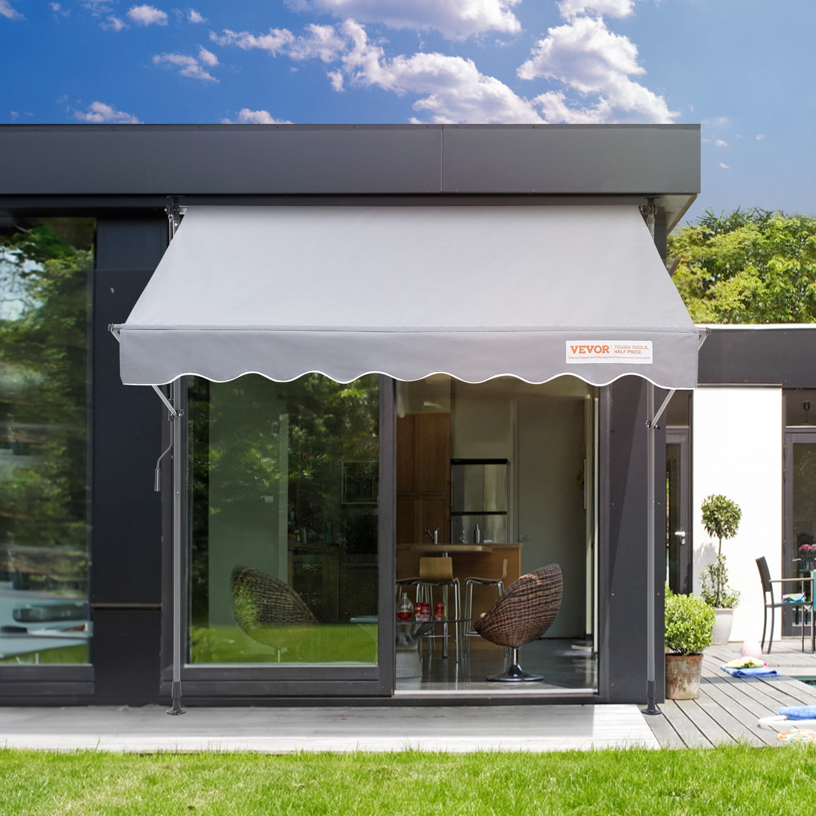KFFKFF Patio Awning Retractable 9.8'x3.9' Awning Sunshade Shelter 86"-122" Height