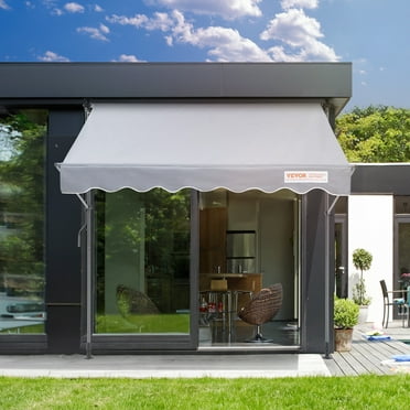 KFFKFF Patio Awning Retractable 9.8'x3.9' Awning Sunshade Shelter 86"-122" Height