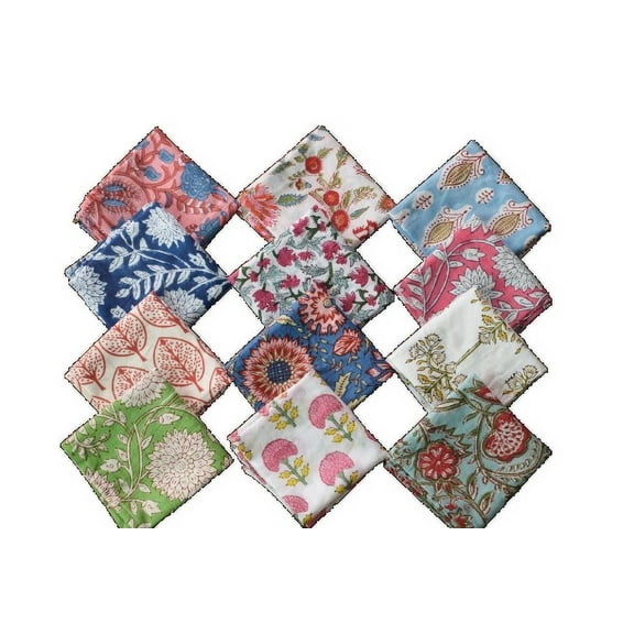Assorted 10 Pcs Napkins Set 10x10 Inch Hand Block Floral Printed 100% Cotton Bohemian Mix and Match Reusable Cocktail Table Cloth Dinner Napkins