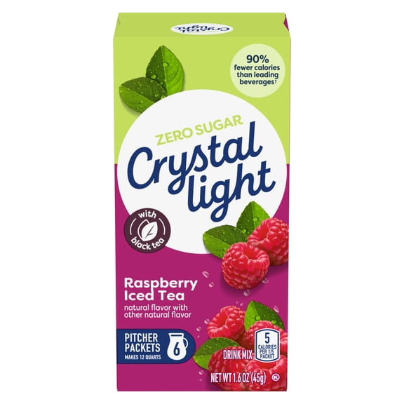 Crystal Light Drink Mix, 6 Pitcher Packets, for Flavorful Hydration and Shareable Refreshment, Raspberry Iced Tea natural flavor with other natural flavor, Made with Black Tea, 1.6 oz