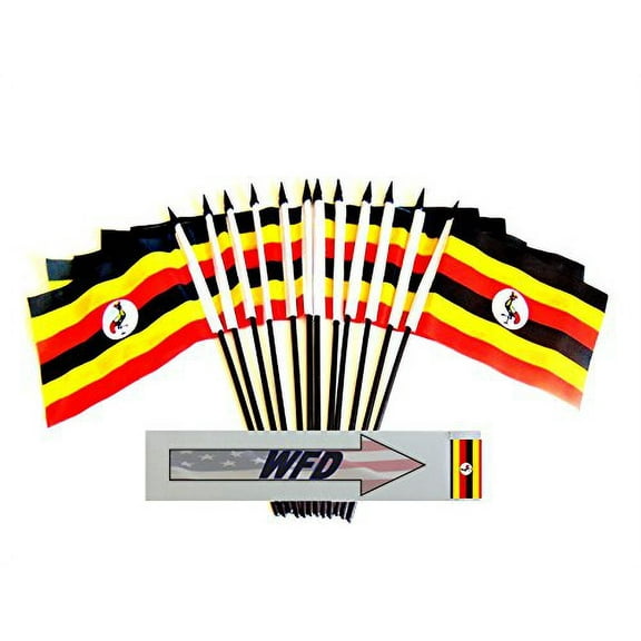 Pack of 12 4"x6" Uganda Polyester Miniature Office Desk & Little Table Flags, 1 Dozen 4"x 6" Ugandan Small Mini Hand Waving Stick Flags