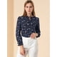 thumbnail image 2 of Blusa floral de gasa Allegra K elegante con volantes y cuello con volantes para mujer Azul marino XL, 2 of 6