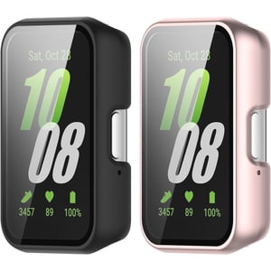 Tianle Case with Screen Protector for Galaxy Fit3 SM-R390, Hard PC Protective Cover Tempered Glass Screen Protector Bumper Compatible with Galaxy Fit3 (Black+Pink)