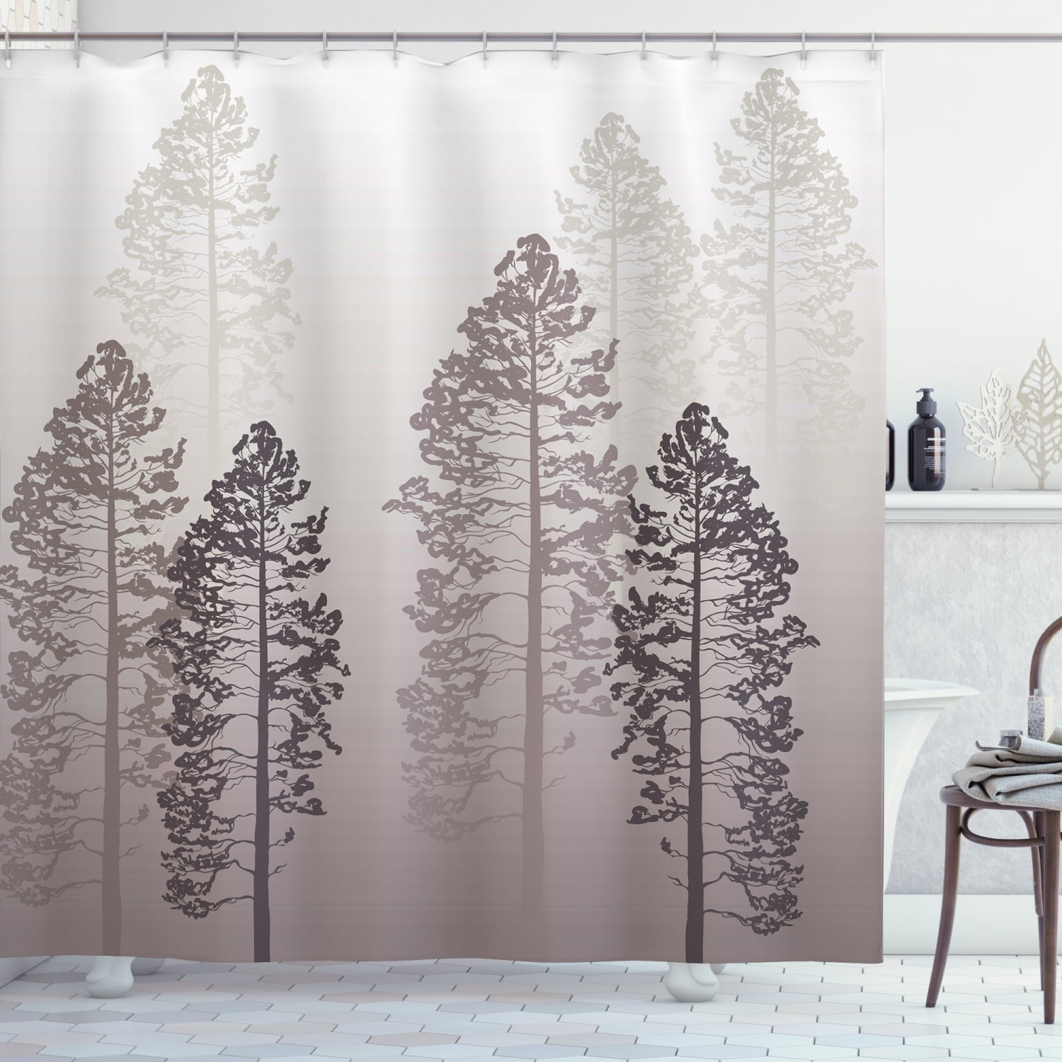 Details about    Shower Curtain Mystic Forest Trees Red Grass Modern Foggy Scene PrintFabric 