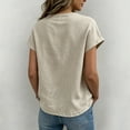 thumbnail image 4 of LEKODE Linen Blend Tops for Women Roll Up Sleeve Blouses Short Sleeve Shirts Oversized T-shirts Mexican Shirts Vintage Tshirts Lace Top Cute Loose Fit Basic Tees Khaki Xxl, 4 of 5
