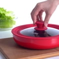 thumbnail image 3 of Universal Lid for Pots and Pans - Tempered Glass Pan Lid with Heat Resistant Silicone Rim, One Size Fits All 10-12 inch Pots Frying Pans Skillets Woks - Red Handle, 3 of 5