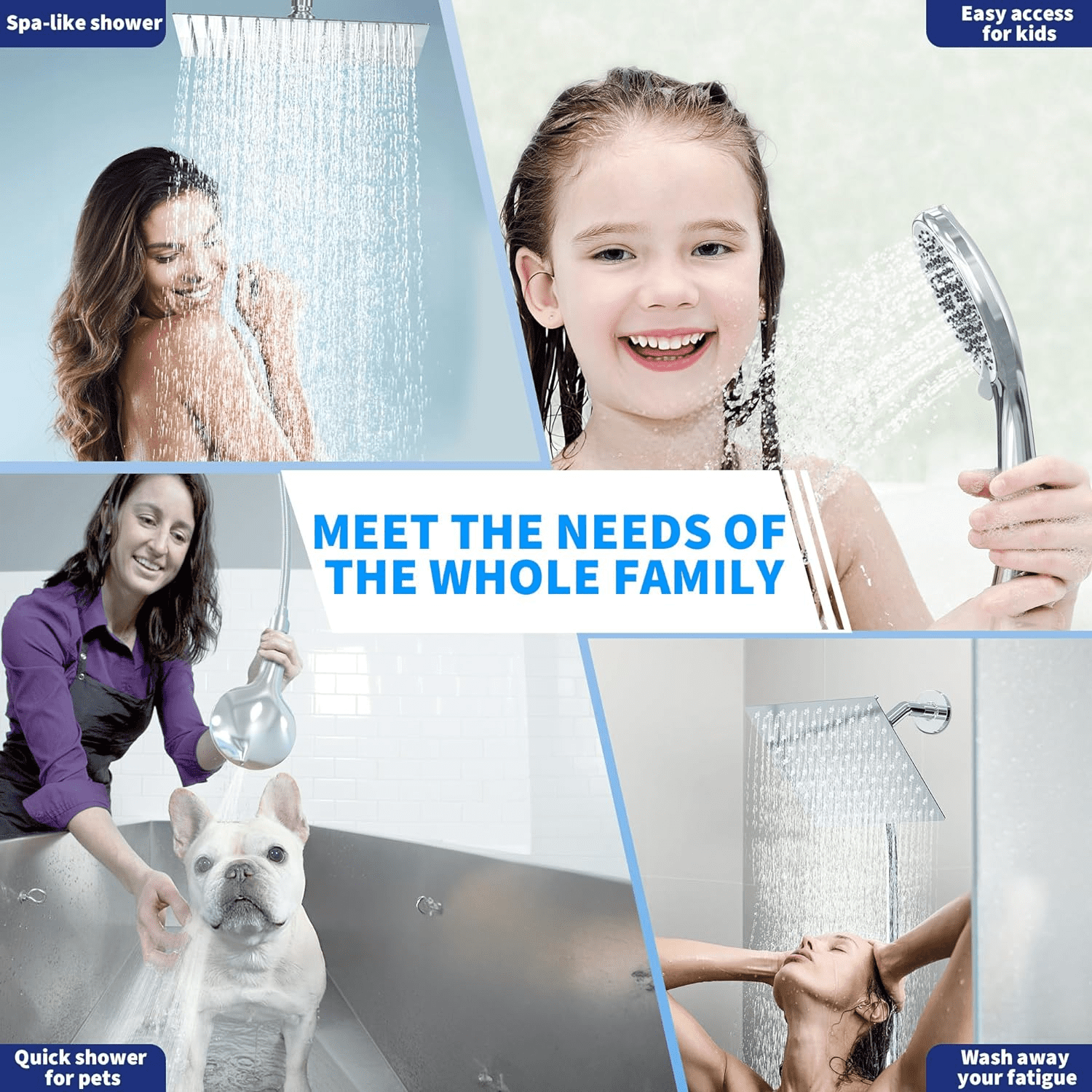 Shower Head 8" High Rain Showerhead Combo Pressure Rainfall & 4Modes Shower Heads with Handheld Shower Head Attached, 60 Inch Hose,304 Stainless Steel,Silver