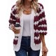 thumbnail image 1 of Suéter de Invierno de Punto Holgado con Rayas y Mangas Farol para Mujer, Moda de Otoño Rojo Vino y L, 1 of 10