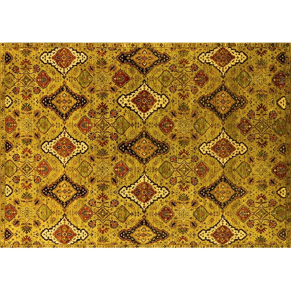 Ahgly Company Machine Washable Indoor Rectangle Oriental Yellow Industrial Area Rugs, 7' x 9'