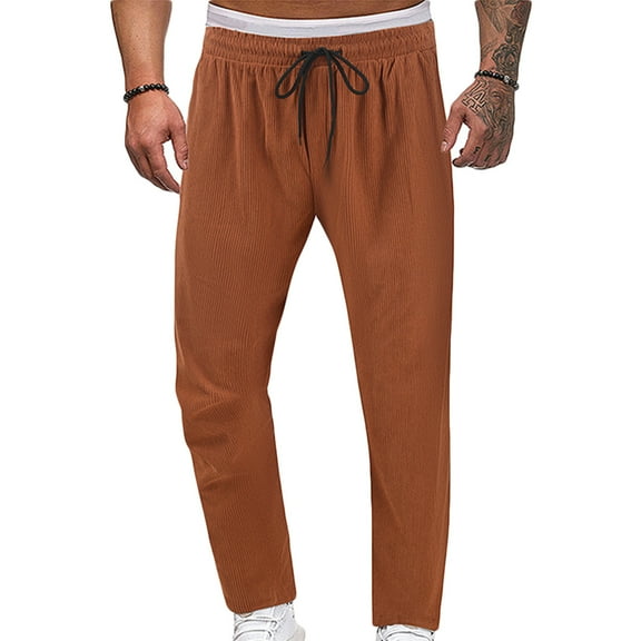 Njoeus Mens Corduroy Pants Elastic Waist Sweatpants Vintage Cargo Sweatpants Loose Wide Leg Pants Trendy Streetwear S-XXL