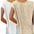 thumbnail image 2 of ZEHJUHAN 2-Pack Women's Sleeveless Tank Tops, V-Neck Loose Fit with Graphic Prints Summer Casual Beach Shirts Khaki+White，XL, 2 of 9