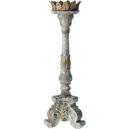 - Candle Holder Candlestick Gold Distressed Gray Black Carved Wood New CW-1049