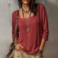 thumbnail image 2 of CLOISE Womens 3/4 Sleeve Tops Plus Size Shirts Loose Solid Color V Neck Pullover Cotton Blend Casual Fall Clothes Red XL, 2 of 8