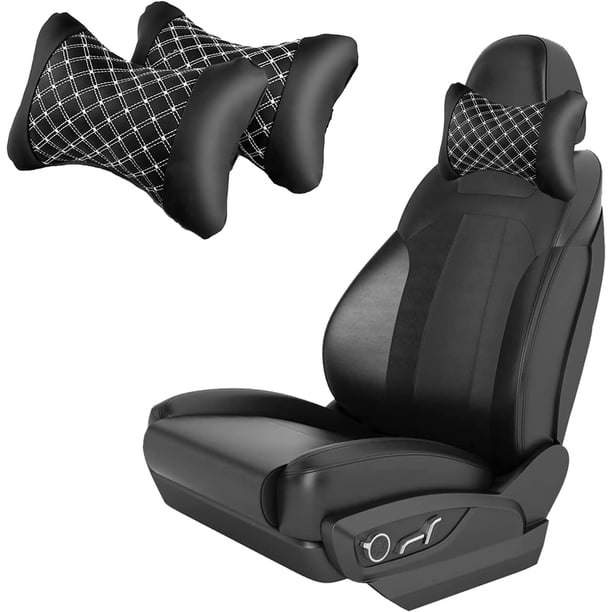 Reposacabezas de coche de 2 piezas, almohada con patrón de rombo doble, soporte para el cuello, cuero, transpirable, cómoda espuma viscoelástica para asiento de coche, cojín de soporte para reposacabezas Sincero Electrónica