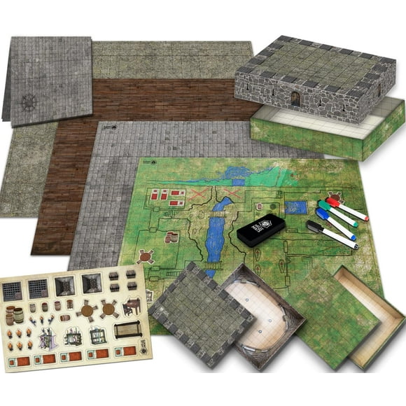Melee Mats DND Map Starter Kit for Dungeons & Dragons Game - 22†x 26" Double Sided, Wet/Dry Erase Battle Terrain Grid - Ultimate Tabletop Board Gaming Experience with Accessories