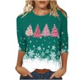 thumbnail image 2 of Puntoco Blusa de manga 3/4 con cuello redondo y estampado navideño para mujer, 2 of 5