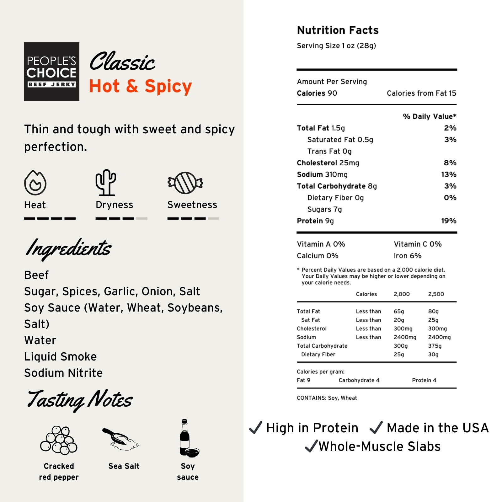 People's Choice Beef Jerky - Classic - Hot & Spicy - Big Slab - Thin Sheets - 15 Count, 1 Bag