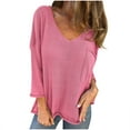 thumbnail image 2 of Antinious Womens Plus Size V Neck Solid Long Sleeve Pocketed Knit Pullover Tops,Sweatshirt for Women,Going Out Tops for Women,Pink,XL, 2 of 5