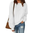 thumbnail image 2 of Htigea Women's Sweater Pullover Casual Crewneck Long Sleeve Tops Fall Winter Knit Jumper White XS, 2 of 6