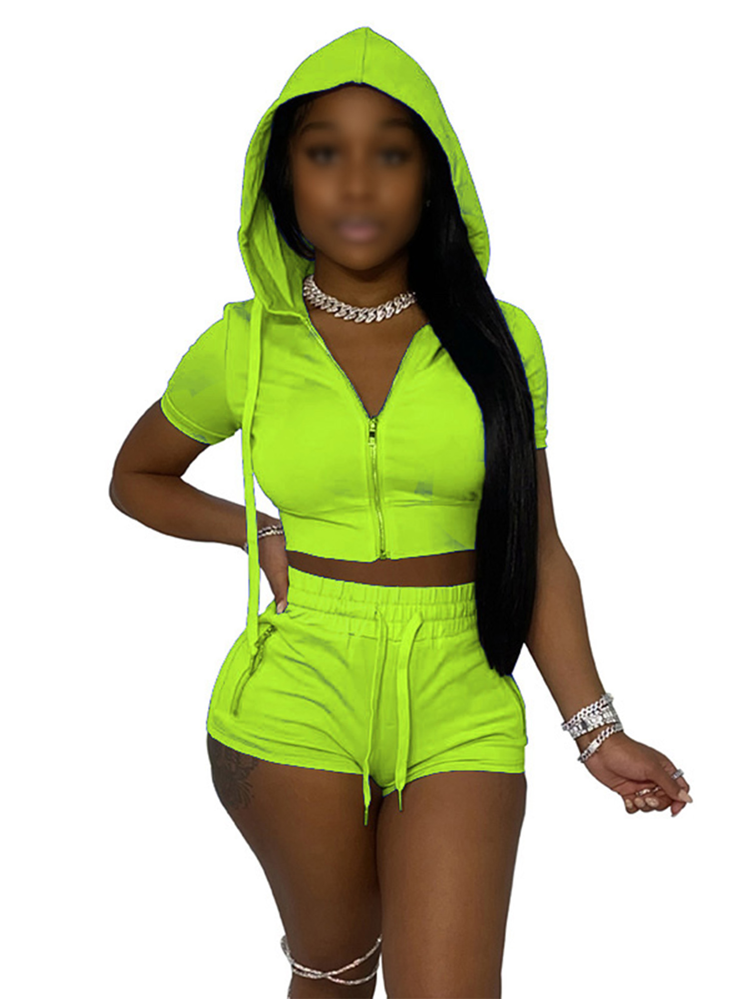 Crop Sweatshirt Top + Shorts Sweatsuit 