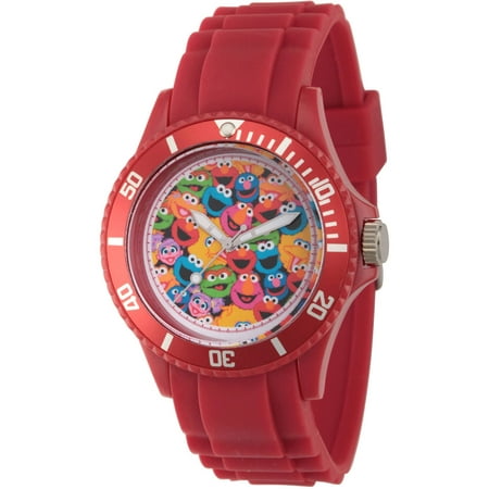Sesame Street, Group Pattern Red Plastic Watch, Red Plastic Strap
