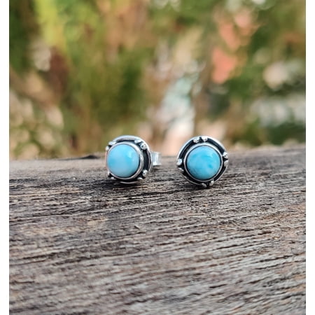 Larimar Stud Earrings – Natural Larimar 925 Sterling Silver Handmade Boho Gemstone Studs for Women, Designer Larimar Jewelry with Push Back Closure, Gift for Birthday, Anniversary