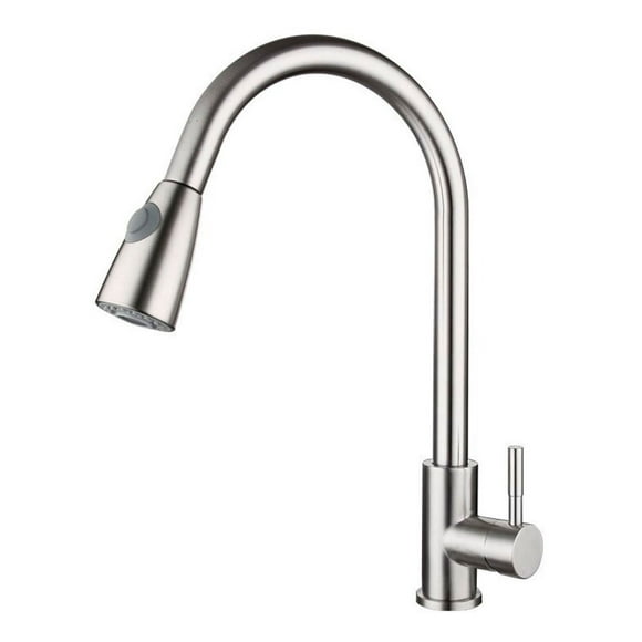 Llave Mezcladora y Grifo de Cocina Triple Función con Manguera Retráctil Haussy Acabado Niquel Esmerilado
