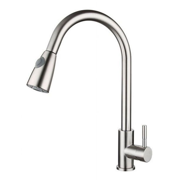 Llave Mezcladora y Grifo de Cocina Triple Función con Manguera Retráctil Haussy Acabado Niquel Esmerilado