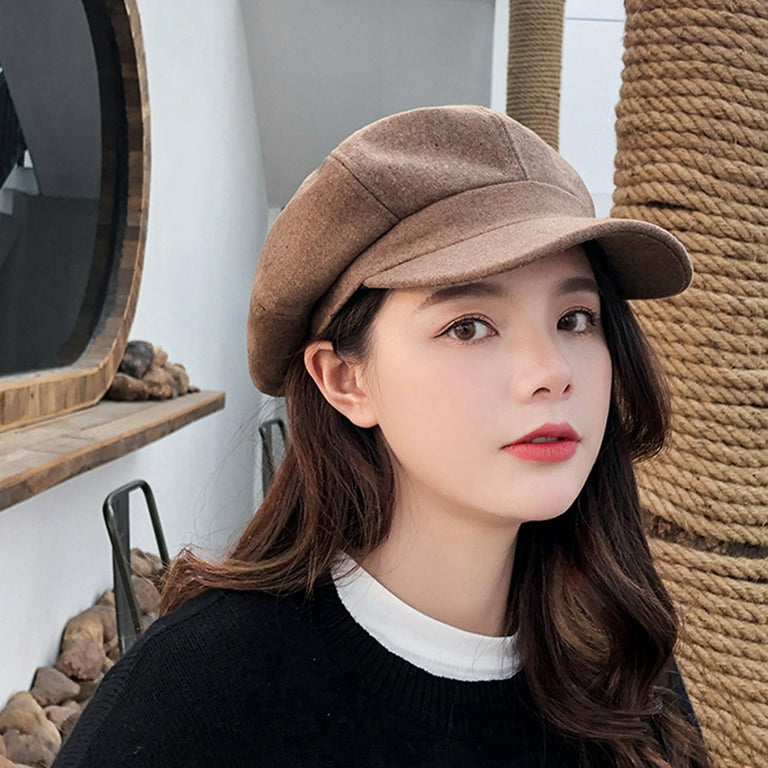Hesroicy Women Beret Retro Solid Color Casual Comfortable Breathable Keep  Warm Thick Wool Spring Autumn Lady Octagonal Cap Painter Hat for Outdoor