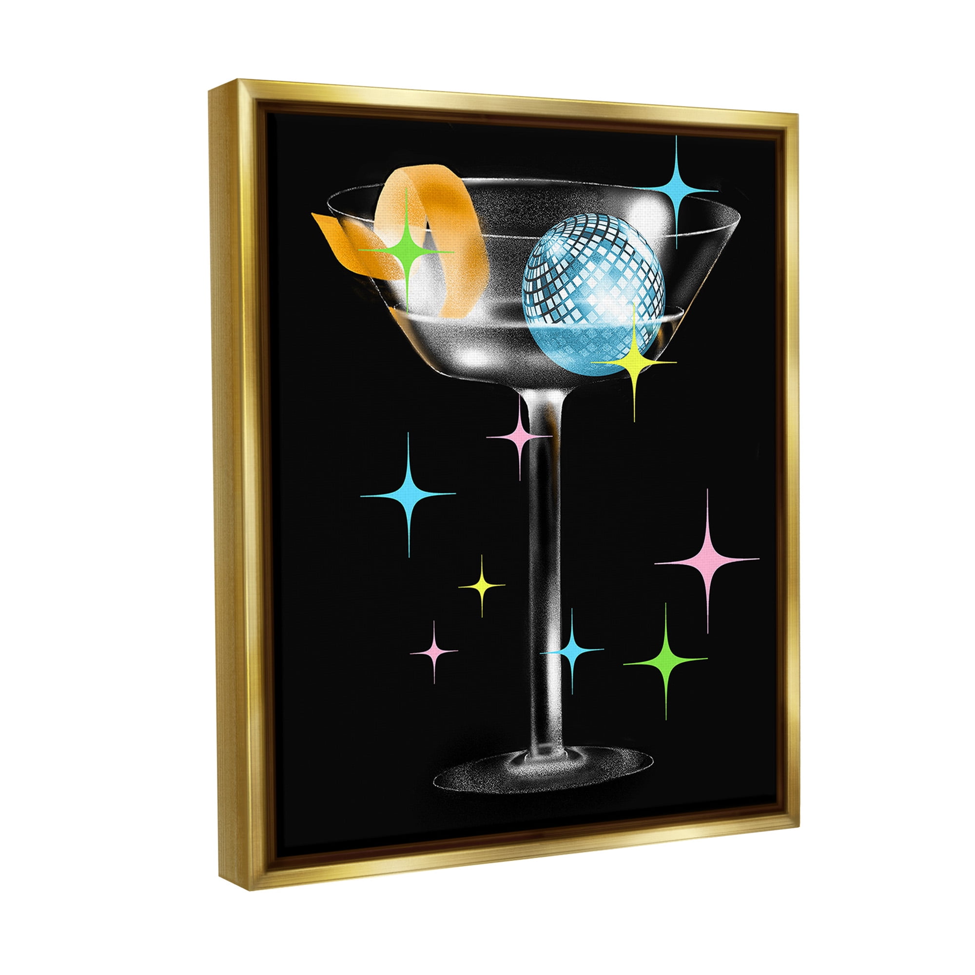 Stupell Industries Vintage Disco Drink Food & Beverage Painting Gold Floater Framed Canvas Art Print Wall Art, 17 x 21