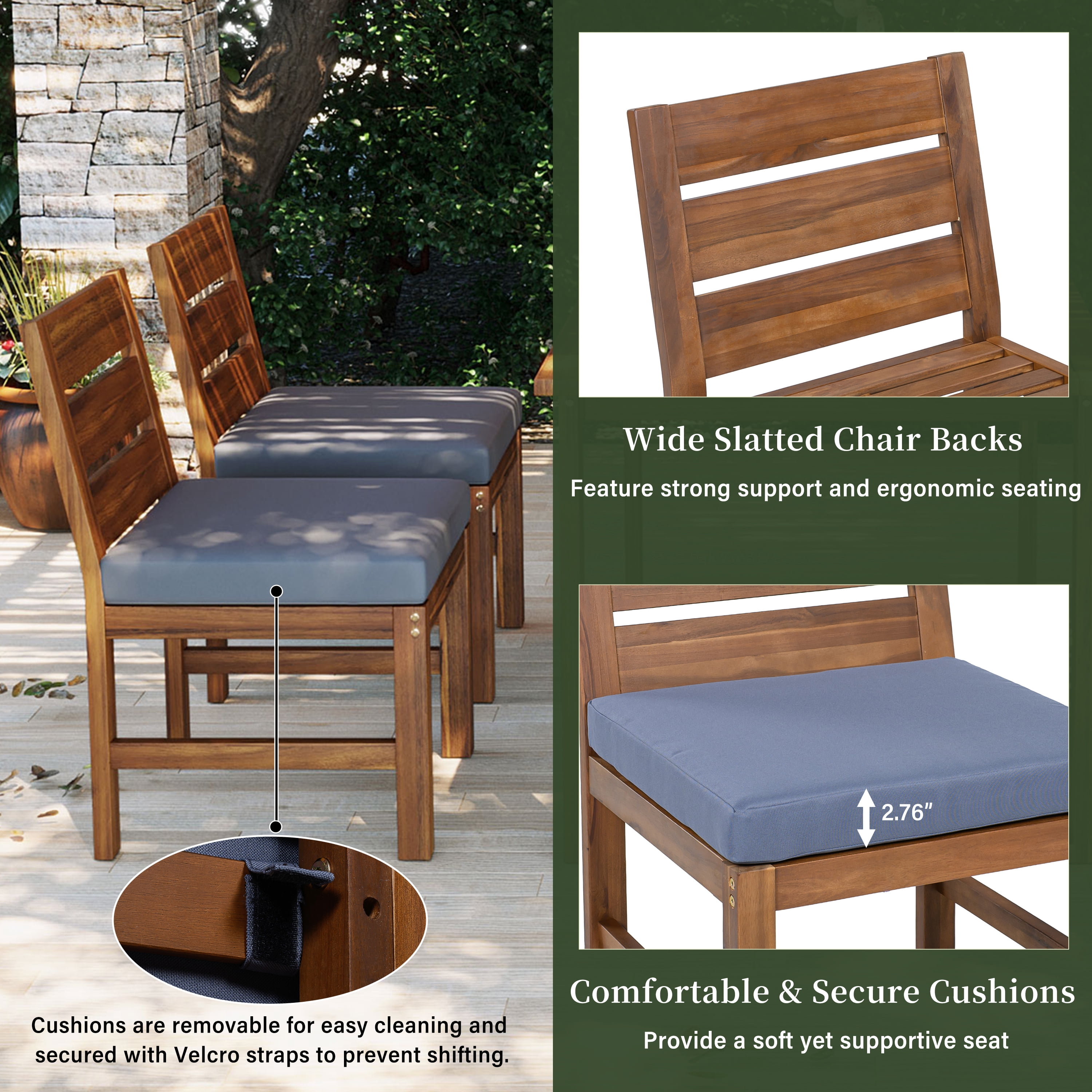Mintazer 59" 5-Piece Outdoor Dining Set with Chairs & Cushioned, Farmhouse Patio Furniture Set for Garden Backyard Poolside, Brown & Gray
