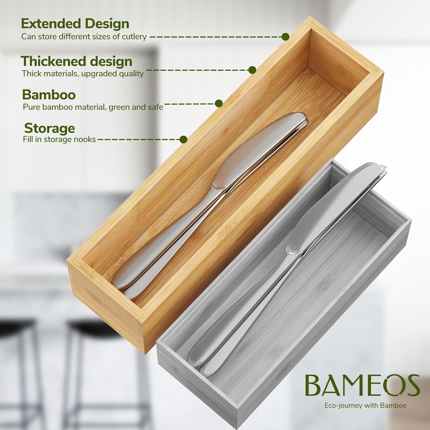 Kitchen drawer organizer, small silverware drawer organizer, bamboo utensil organizer, suitable for bathroom, changing room, office, storage room (natural color, 11