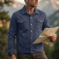 thumbnail image 4 of LODIENY Men Denim Trucker Jacket Button Down Collared Long Sleeve Classic Fit Jean Coats Western Style Cowboy Jackets Navy XXL, 4 of 6