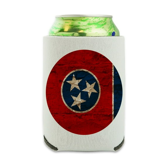 Rustic Distressed Tennessee State Flag Can Cooler - Drink Sleeve Hugger Collapsible Insulator - Beverage Insulated Holder