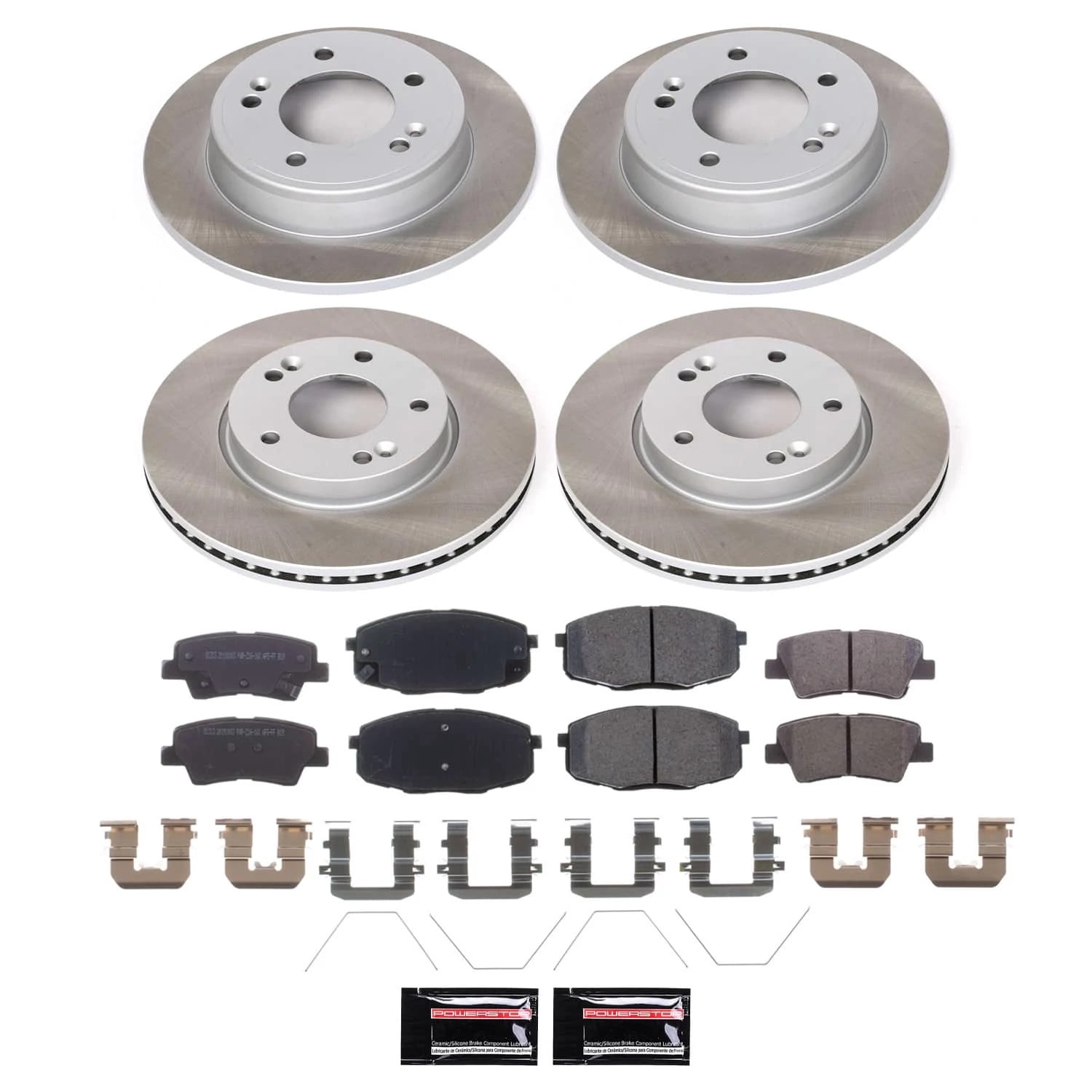 PowerStop Front and Rear Semi-Coated Rotor and Low-Dust Ceramic Brake Pad Kit SC8008