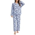 thumbnail image 4 of ZHENHONG Pajamas for Women, Flannel Pajamas Set Brushed Cotton Button Tops Pants Sleepwear Set Cozy Warm Winter Loungewear, Women's Sleepwear Pink, 4 of 6