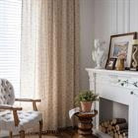 1 Pair Boho Curtains Beige Cotton Linen Curtains Embroidery Semi-transparent Linen Optics Flower Curtains With Tassel 59" W x 71" L