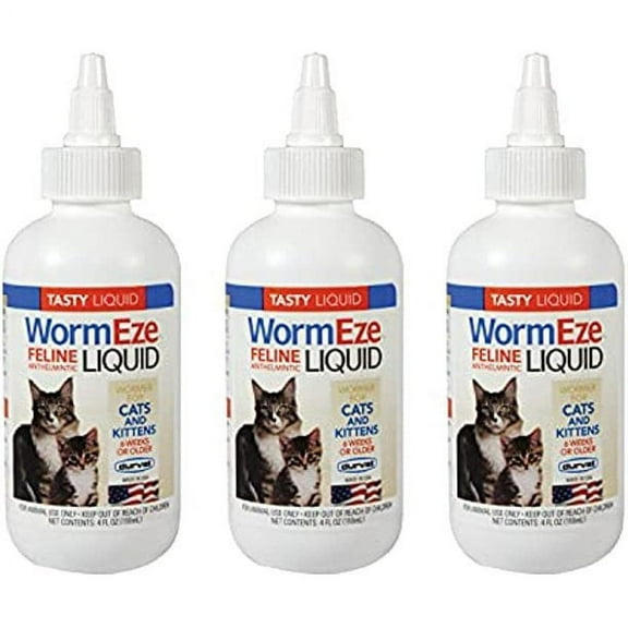 Durvet Wormeze Feline Liquid Wormer for Cats & Kittens 4oz,3 Packs