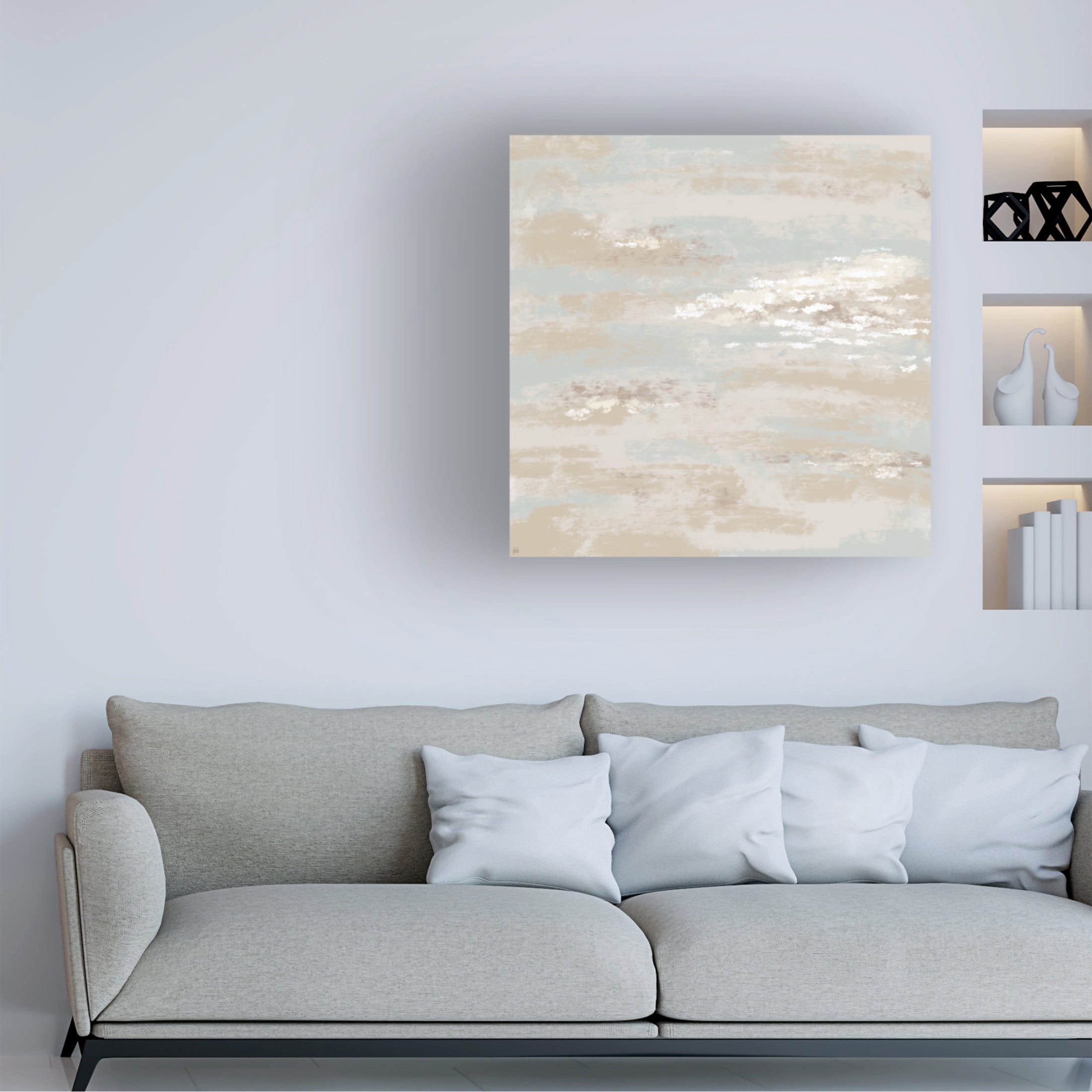Canvas Wall Art - Line and Brush 'Earth and Clouds' Wall Art for Living Room, Bedroom, or Office Décor by Trademark Fine Art - 18 x 18 Inches