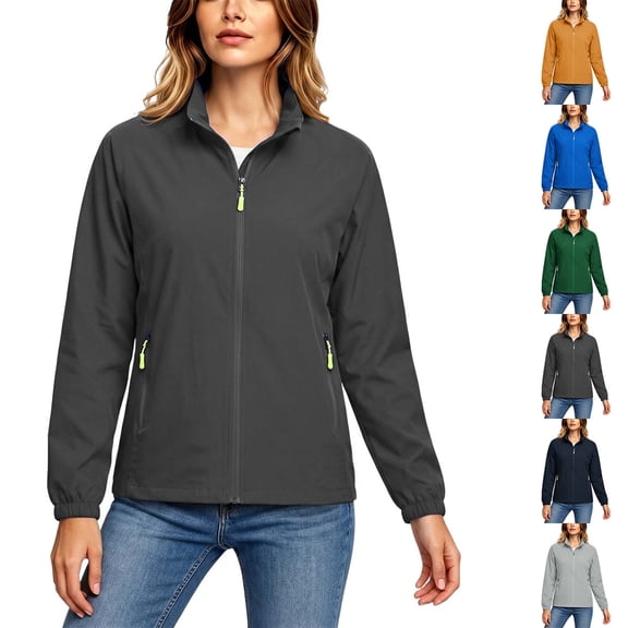 DYTTDG Women's Lightweight Zip-Up Jacket Stand Collar Long Sleeve with Zippered Pockets Casual Outdoor Athletic Jacket
