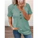 thumbnail image 1 of Camiseta de manga corta con cuello en V de encaje calado para mujer, Tops elegantes con decoración de tres botones, camisetas informales para viajeros de oficina, 2024, 1 of 4
