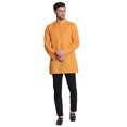 thumbnail image 4 of Shatranj Men's Indian Banded Collar Fine Autumn Stripe Mid-length Kurta Tunic; Mustard; LG, 4 of 5