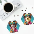 thumbnail image 5 of Disketp Colorful Sunglasses Dog Funny Coasters,6 Pcs Leather Coasters with Holder, Perfect Housewarming Hostess Gifts,Protect Furniture from Water Marks Scratch and Damage,Hexagon, 5 of 7