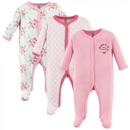 UPC: 0660168335200 | Luvable Friends Baby Girl Cotton Snap Sleep and Play 3pk  Pink Floral  0-3 Months