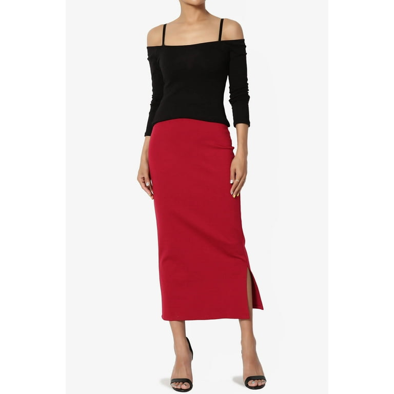 TheMogan Women s PLUS Side Slit Ponte Knit High Waist Mid Calf Long Pencil Skirt Walmart