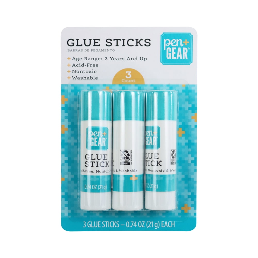 Pen+Gear All Purpose Jumbo School Glue Sticks, Washable, 3 Count, White