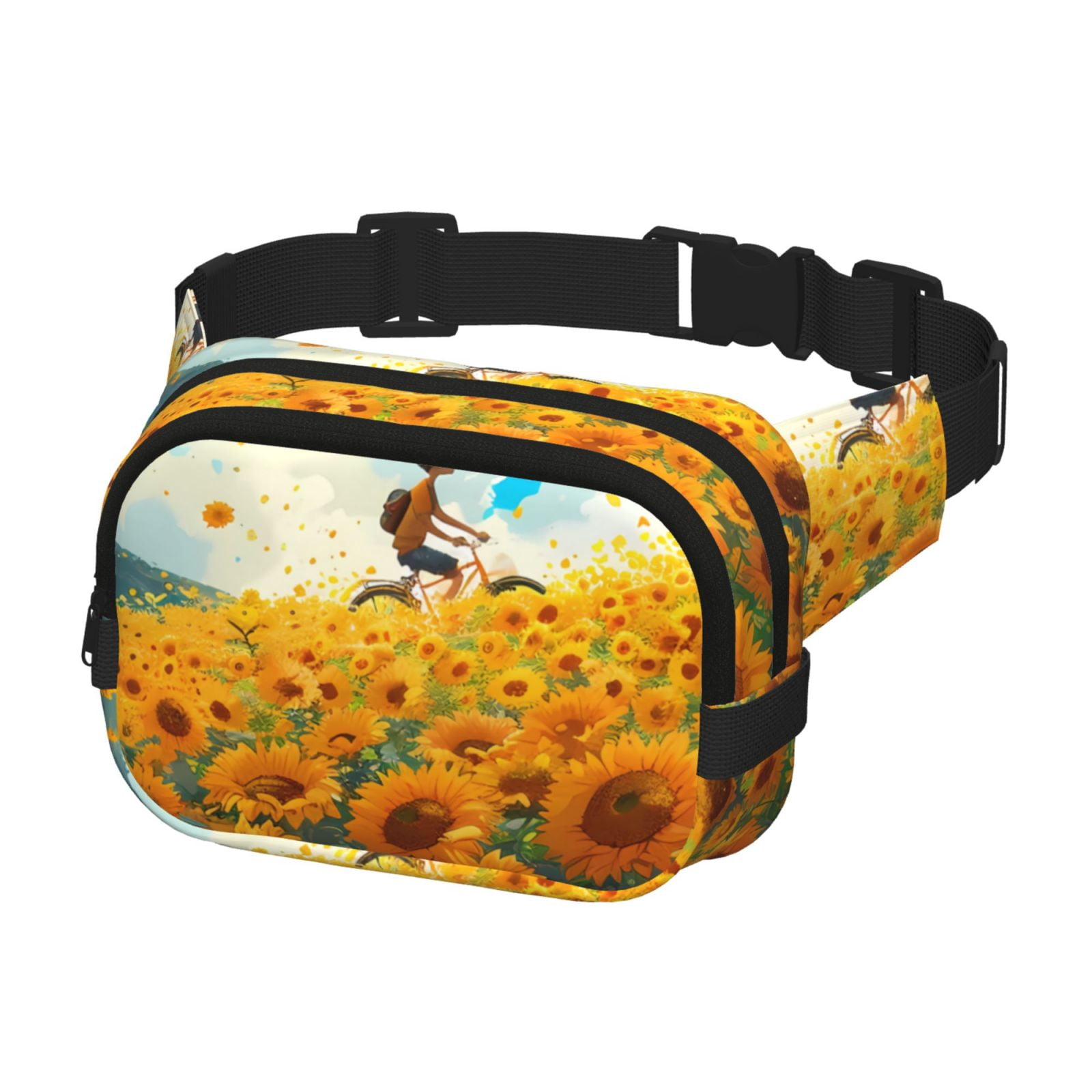 Picia Clear Sky Sunflower Print Square Double-Layer Waist Bag Mini Adjustable Waist Belt Bag Exercise Running Travel Hiking